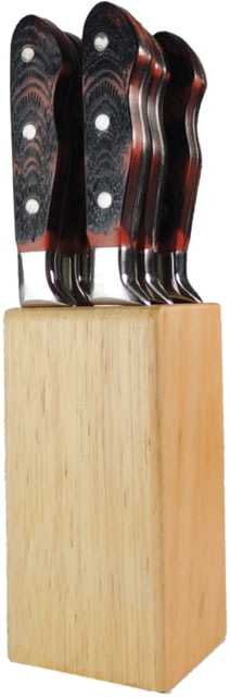 Utica Steak Knife Set 4" partially serrated high carbon stainless blade Red synthetic handle - Utica