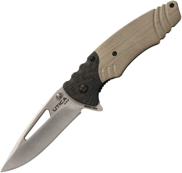 Utica Stealth Dog I Linerlock Folding Knife 3.25" satin finish 8Cr13MoV stainless blade Tan G10 handle - Utica