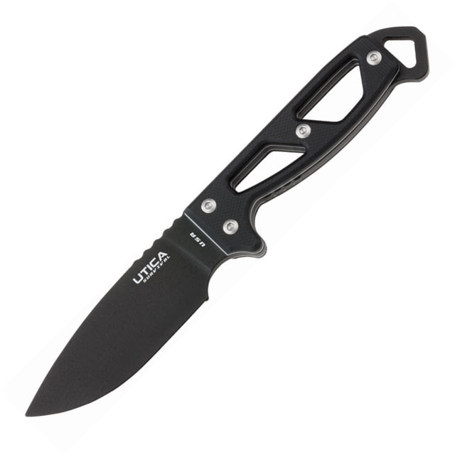 Utica Stealth II Neck Knife 3" black oxide coated 1095HC steel blade Black micarta handle - Utica