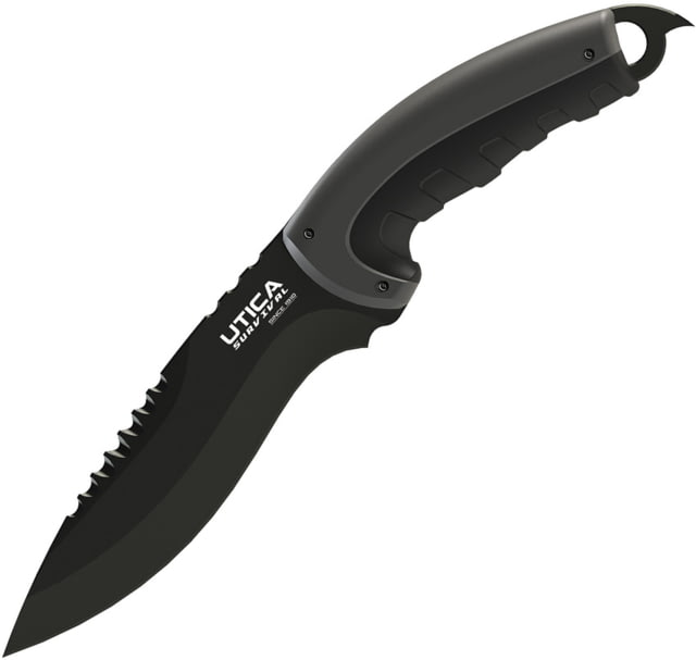 Utica Timber Tamer III Fixed Blade Knife 6" black oxide coated 8Cr13MoV stainless blade Black and green polymer handle - Utica