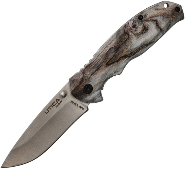 Utica Wilderness Stik I Linerlock Folding Knife 3.25" satin finish 8Cr13MoV stainless blade Camo aluminum handle - Utica