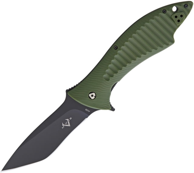 V NIVES Deplorable Linerlock Folding Knife 5.5in Closed 4in Black Aus-8 SS Blade OD Green Frn Handle Pocket Clip Storage Case. - V Nives