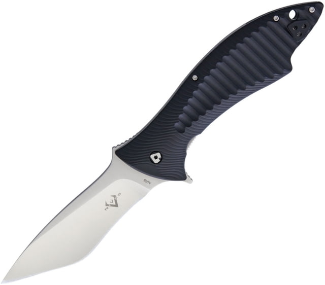 V NIVES Deplorable Linerlock Folding Knife 5.5in Closed 4in Satin Aus-8 SS Blade Black Grooved Frn Handle Pocket Clip Storage Case. - V Nives