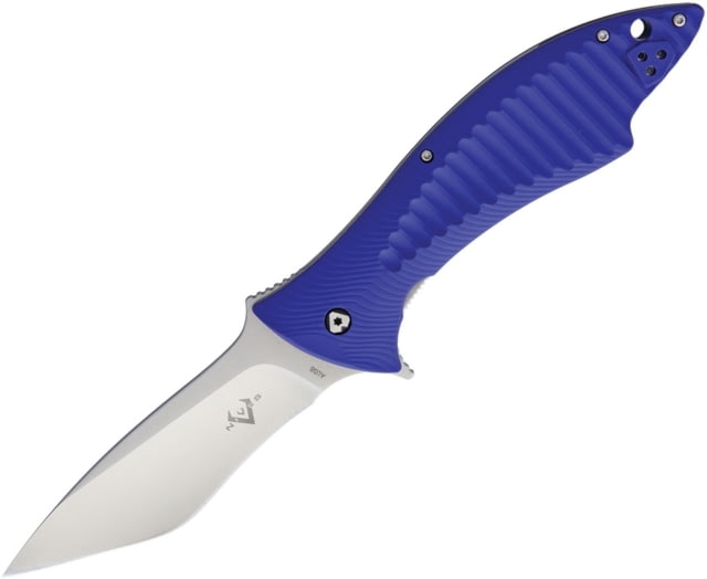 V NIVES Deplorable Linerlock Folding Knife 5.5in Closed 4in Satin Aus-8 SS Blade Blue Grooved Frn Handle Pocket Clip Storage Case. - V Nives