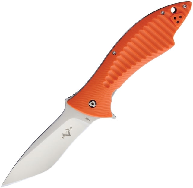 V NIVES Deplorable Linerlock Folding Knife 5.5in Closed 4in Satin Aus-8 SS Blade Orange Grooved Frn Handle Pocket Clip Storage Case. - V Nives