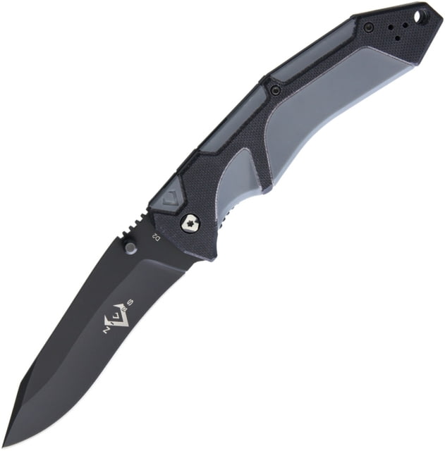 V NIVES Fractal Linerlock A/O Folding Knife 4.63in Closed 3.63in Black D2 Tool Steel Drop Point Black G10 Handle With Gray Frn Insert Thumb Stud - V Nives