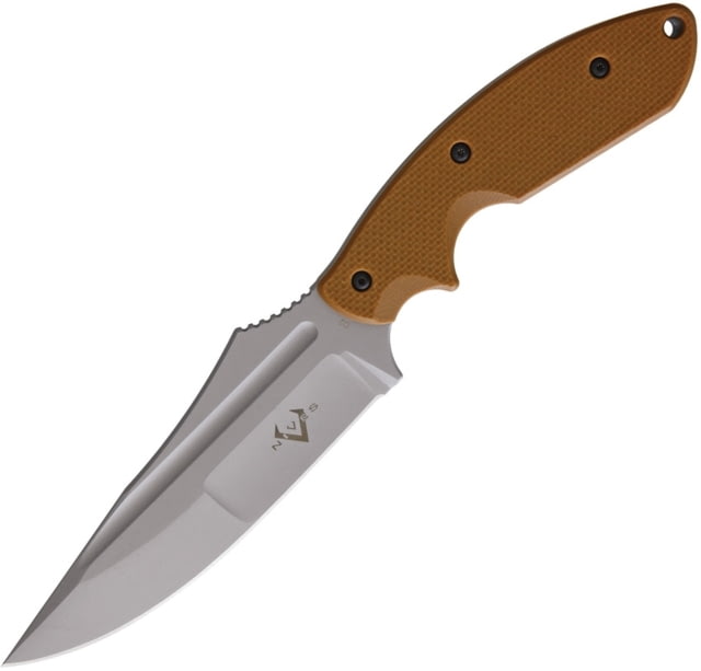 V NIVES Frontier Survivor Fixed Blade Knife 9.88in Overall 5in Matte Finish D2 Tool Steel Blade Coyote Brown G10 Handle Black Kydex Sheath Storage - V Nives