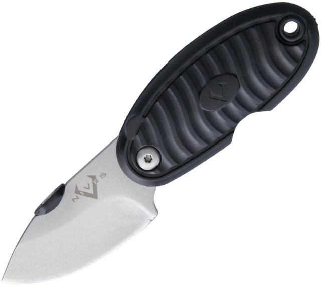 V NIVES Hermit Crab Linerlock Folding Knife 2in Closed 1.5in Stonewash 8Cr13Mov SS Blade Black Grooved Frn Handle Thumb Disk Pocket Clip - V Nives
