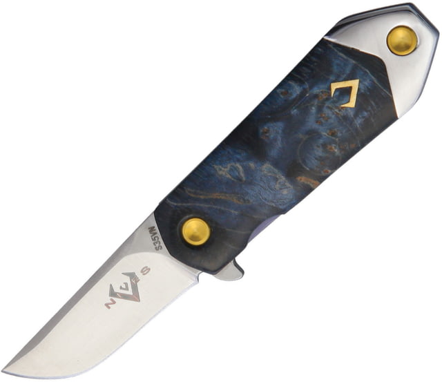 V NIVES KillaBite Framelock Blue Folding Knife 1.5" satin finish S35VN stainless blade Blue wood handle with blue titanium back handle - V Nives