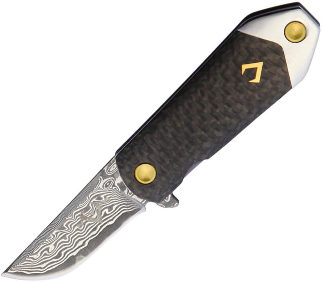 V NIVES KillaBite Framelock CF Dam Folding Knife 1.5" Damascus steel blade Carbon fiber handle with blue titanium back handle - V Nives