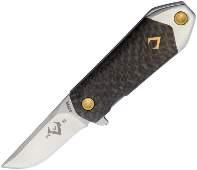 V NIVES KillaBite Framelock CF S35 Folding Knife 1.5" satin finish S35VN stainless blade Carbon fiber handle with blue titanium back handle - V Nives