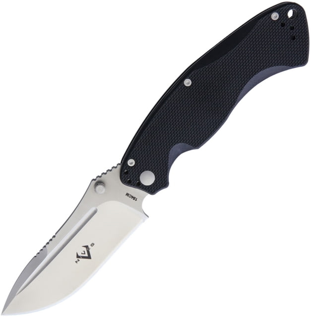 V NIVES Olympian Linerlock Folding Knife 5in Closed 3.75in Satin 154Cm SS Blade Black Textured G10 Handle Thumb Stud Pocket Clip Black Synthetic - V Nives