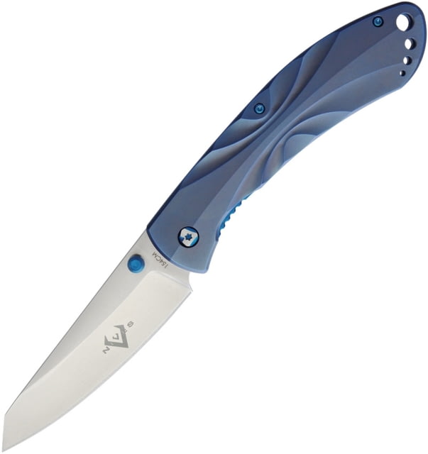 V NIVES Poseidon Linerlock Folding Knife 4.75in Closed 3.5in Satin 154Cm SS Blade Blue Sculpted Titanium Handle Thumb Stud Pocket Clip Storage Case. - V Nives