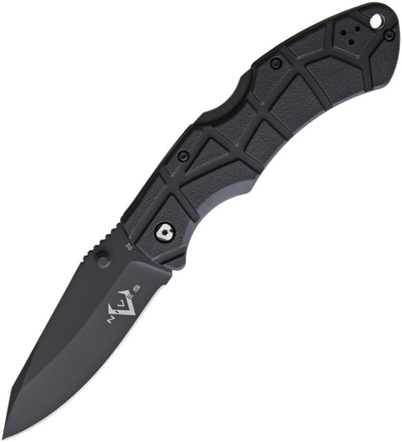 V NIVES Rocky II Lockback Folding Knife 4.63in Closed 3.25in Black Oxide Coated D2 Tool Steel Drop Point Black Sculpted Frn Handle Thumb Stud Pocket - V Nives