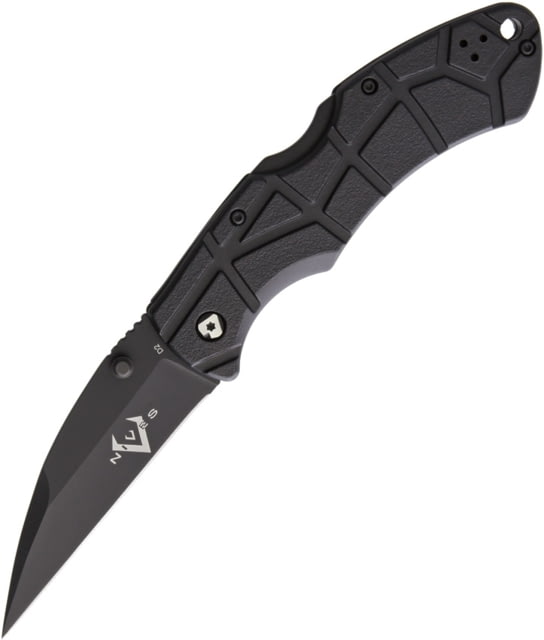 V NIVES Rocky Lockback Folding Knife 4.75in Closed 3.25in Black D2 Tool Steel Wharncliffe Blade Black Sculpted Frn Handle Thumb Stud Pocket Clip - V Nives