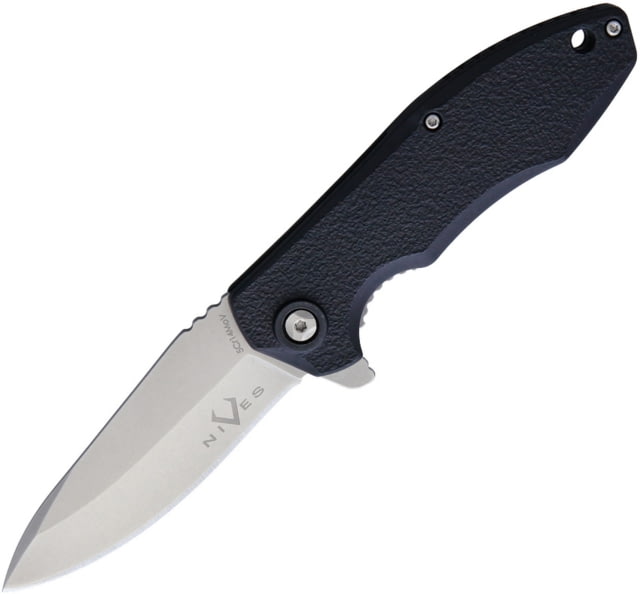V NIVES Scuff Linerlock Folding Knife 4.13in Closed 3in Stonewash 5Cr13Mov SS Blade Black Textured Nylon Handle Pocket Clip - V Nives