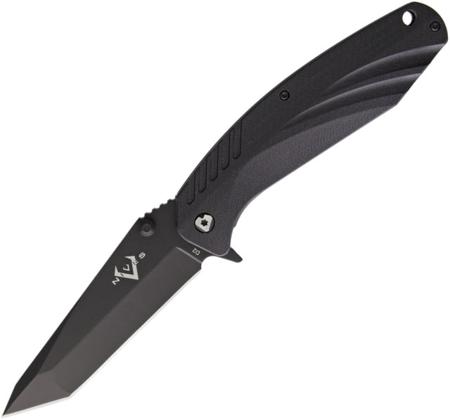V NIVES SFL Framelock Folding Knife 4.5in Closed 3.5in Black D2 Tool Steel Tanto Blade Black G10 Handle Thumb Stud Pocket Clip Storage Case. - V Nives