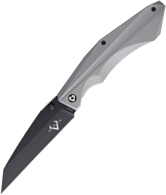 V NIVES Sportster Framelock Folding Knife 4.88in Closed 3.88in Black 154Cm SS Wharncliffe Blade Gray Sculpted Titanium Handle Thumb Stud Pocket Clip - V Nives
