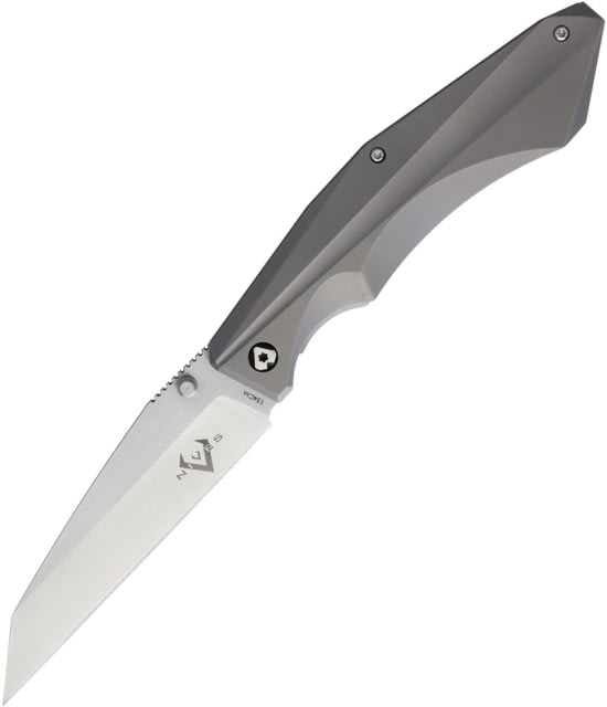 V NIVES Sportster Framelock Folding Knife 4.88in Closed 3.88in Satin 154Cm SS Wharncliffe Blade Gray Sculpted Titanium Handle Thumb Stud Pocket Clip - V Nives