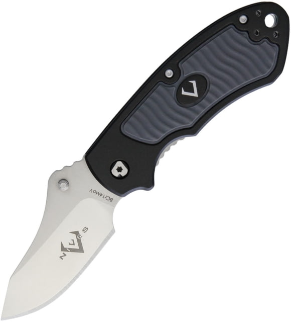 V NIVES Stout Linerlock Folding Knife 3.63in Closed 2.25in Satin 8Cr13Mov SS Drop Point Black Aluminum Handle With Gray Rubber Insert Thumb Stud - V Nives