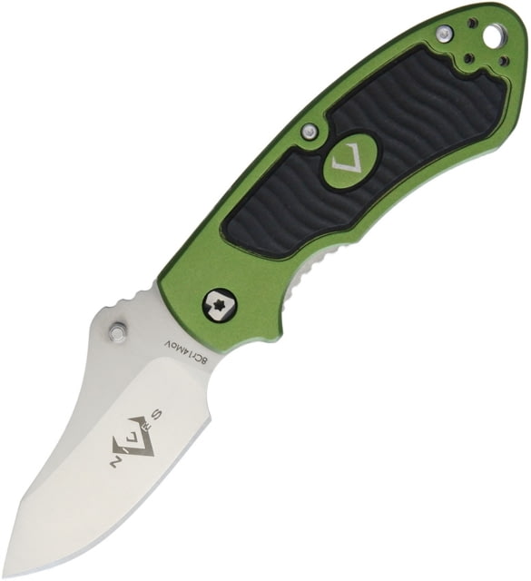 V NIVES Stout Linerlock Folding Knife 3.63in Closed 2.25in Satin 8Cr13Mov SS Drop Point Green Aluminum Handle With Black Rubber Insert Thumb Stud - V Nives