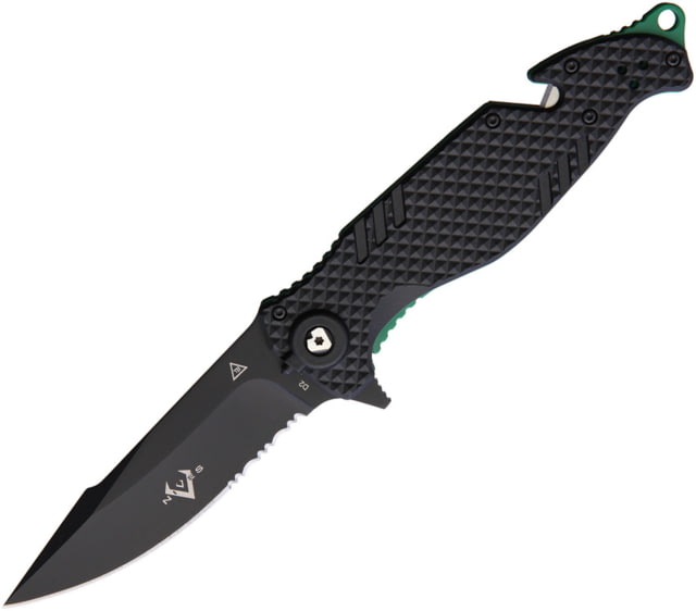 V NIVES TGL Trailblazer Linerlock Blk Folding Knife 3.75" black finish partially serrated D2 tool stee Black FRN handle - V Nives