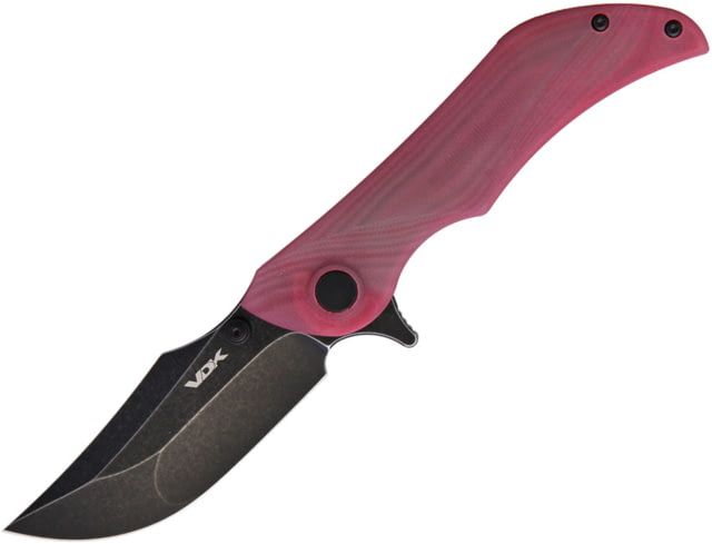 VDK Knives Talisman Linerlock Folding Knife 3.25" black stonewash finish D2 tool steel blade Red jade G10 handle