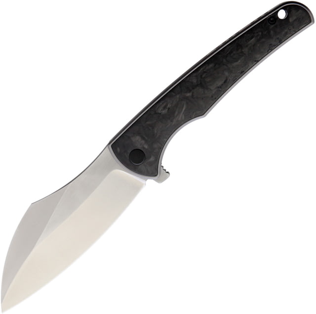 VDK Knives Vice Framelock Folding Knife 3.75" satin finish Bohler M390 stainless blade Gray titanium handle with Marbled carbon fiber inl