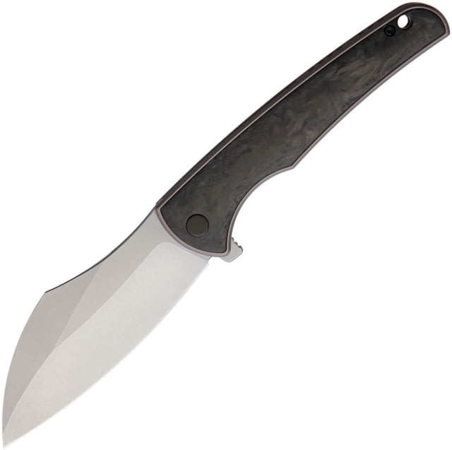 VDK Knives Vice Framelock Folding Knife 4" stonewash finish Bohler M390 stainless blade Gray titanium handle with Marbled carbon fiber inl
