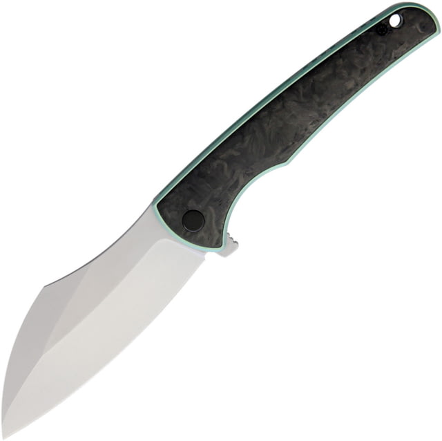 VDK Knives Vice Framelock Folding Knife 3.75" satin finish Bohler M390 stainless blade Green titanium handle with Marbled carbon fiber in