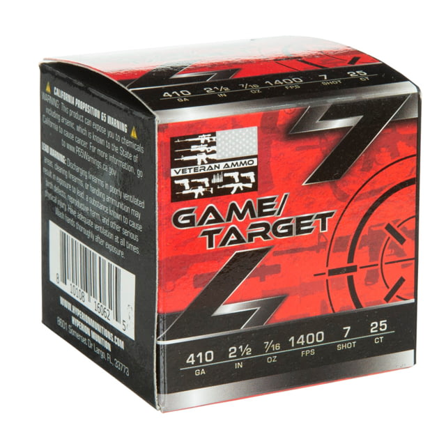 Veteran Ammo Game & Target Load .410 Gauge 2 1/2 in 7/16 oz 7 Shot Shotgun Ammo 25 Rounds - Veteran Ammo