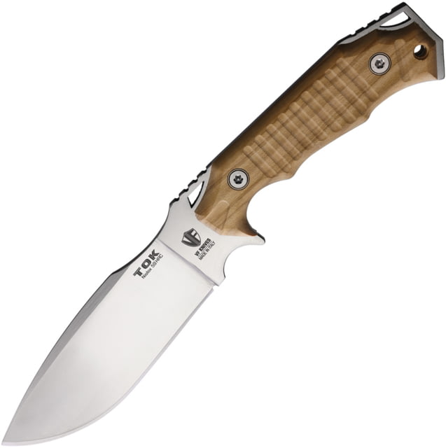 VF Knives TOK Olive Wood Fixed Blade Knife 11in Overall 5.75in Satin Finish Niolox Tool Steel Blade Olive Wood Handle Leather Sheath - Vf Knives