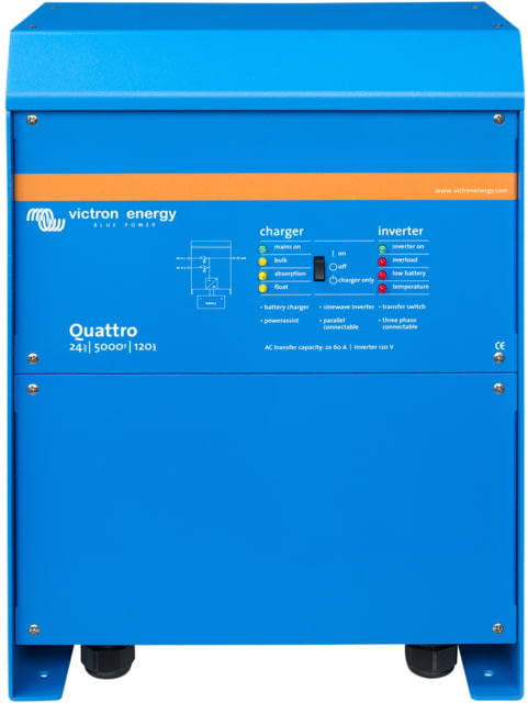 Victron Energy Quattro Inverter/Charger 24 volts 5000W 200 amps Battery Charger 50 amps Transfer Switch Blue