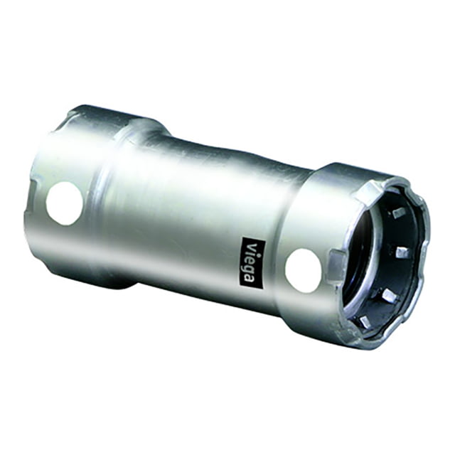 Viega MegaPress 1-1/2in Stainless Steel 304 Coupling w/o Stop - Double Press Connection - Smart Connect Technology