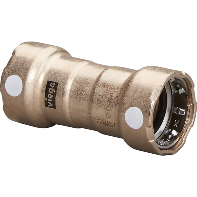 Viega MegaPress 1in Copper Nickel Coupling w/Stop Double Press Connection - Smart Connect Technology