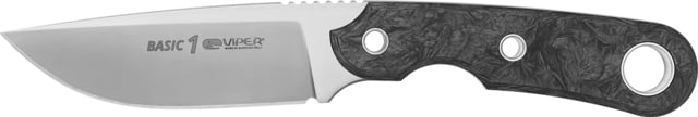 Viper Basic1 CF Fixed Blade Knife 8in Overall 3.5in Satin CPM Magnacut Stainless Drop Point Blade Marbled Carbon Fiber Handle Black Kydex Belt Sheath - Viper