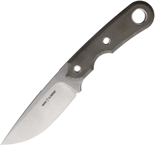 Viper Basic1 Green Micarta Fixed Blade Knife 8in Overall 3.5in Stonewash D2 Tool Steel Drop Point Blade Green Canvas Micarta Handle Black Kydex Belt - Viper