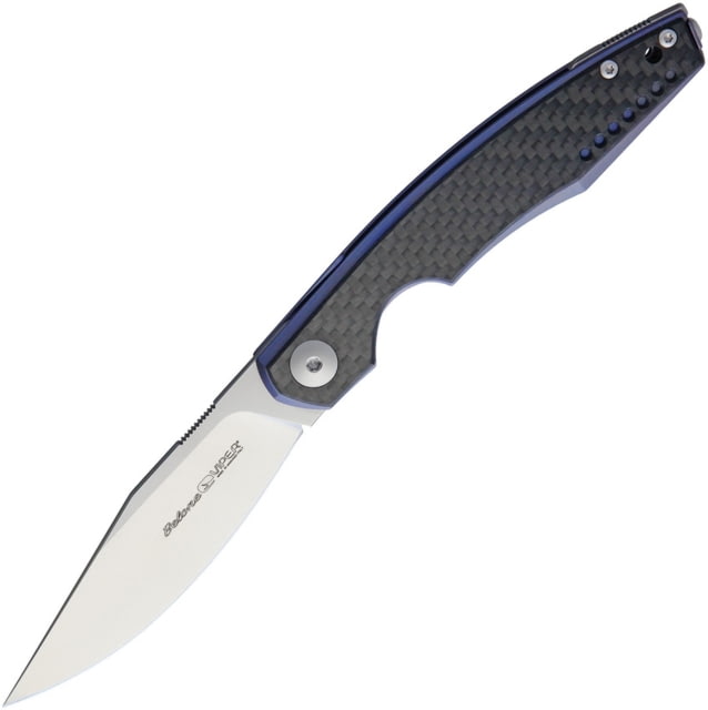 Viper Belone Linerlock Folding Knife 4.5in Closed 3.25in Satin Bohler M390 SS Blade Blue Anodized Titanium Handle With Carbon Fiber Onlay Pocket Clip