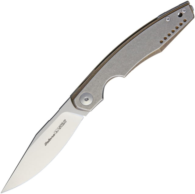 Viper Belone Linerlock Folding Knife 4.5in Closed 3.25in Satin Bohler M390 SS Blade Bronze Anodized Titanium Handle With Stonewash Titanium Onlay