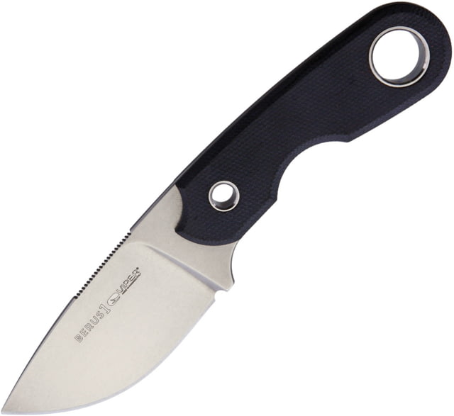 Viper Berus 1 Fixed Blade Black Knife 2.5" stonewash finish Bohler M390 stainless drop p Black canvas micarta handle - Viper