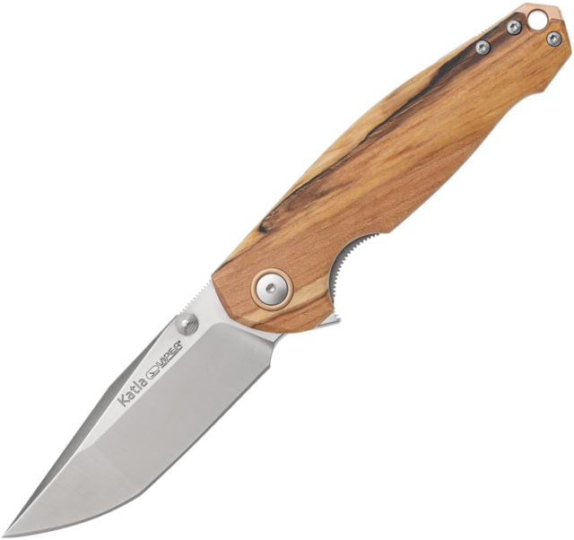 Viper Katla Folding Knife by Jesper Voxnaes 3.25in Satin Bohler M390 Stainless Tanto Blade Flammed Poplar Wood Handle