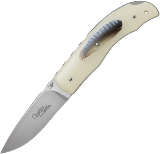 Viper Quality Feather Folding Knife 3.25in Bohler N690 Satin Blade Natural Resin Handle w/ Jay Feather Handle Insert - Viper