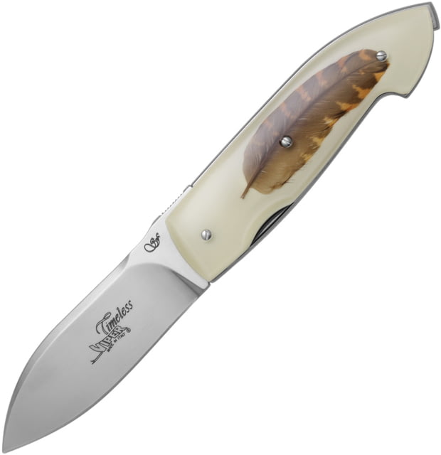 Viper Timeless Feather Folding Knife 2.75in Bohler N690 Satin Blade Natural Resin Handle w/ Woodcock Feather Handle Insert - Viper