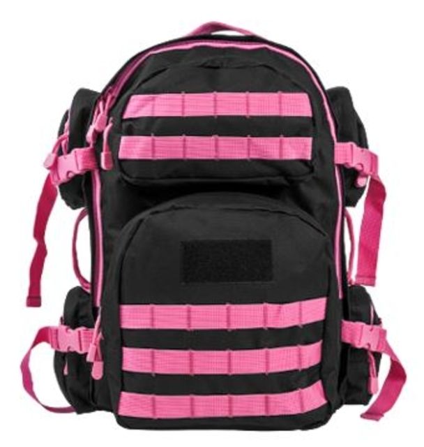 Vism  Series Tactical Backpack with Ballistic Soft Panel-Rectangle Cut 10in X12in Black w/Pink Trim - Vism