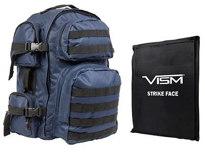 Vism  Series Tactical Backpack with Ballistic Soft Panel-Rectangle Cut 10in X12in Blue w/Black Trim - Vism