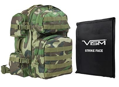 Vism  Series Tactical Backpack with Ballistic Soft Panel-Rectangle Cut 10in X12in Woodland Camo - Vism