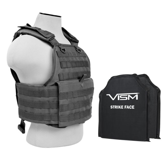 Vism  Series Plate Carrier Vest w/ Two BSC1012 Soft Ballistic Panels - Shooters Cut 10in X12in Urban Gray - Vism