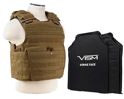 Vism  Series Expert Plate Carrier w/ Two 11in X14in Soft Ballistic Panels Tan - Vism