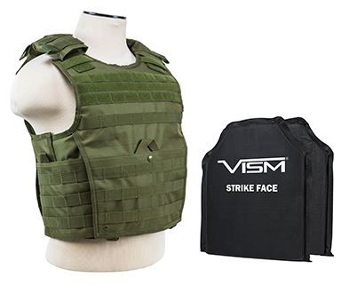 Vism  Series Expert Plate Carrier w/ Two 10in X12in Soft Ballistic Panels Green - Vism