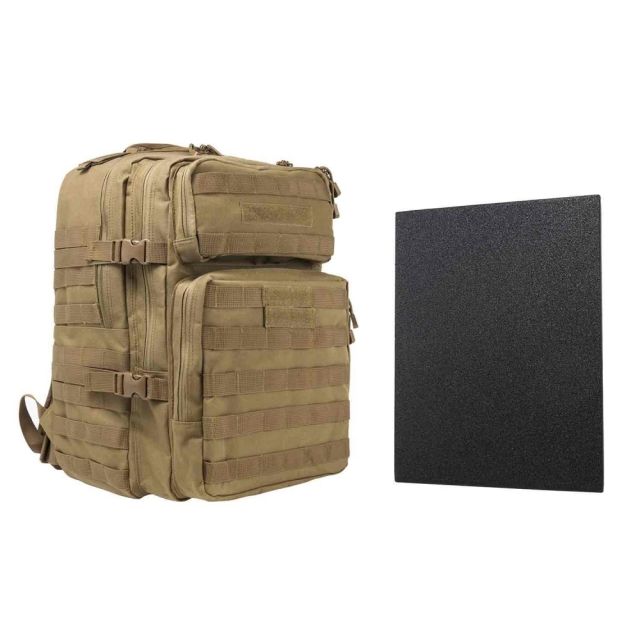 Vism Assault Backpack w/11x14in Level IIIA Hard Ballistic Plate Tan - Vism